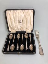 Boxed set of hallmarked rat tail spoons Sheffield by maker Harrison Brothers & Howson and a Georgian