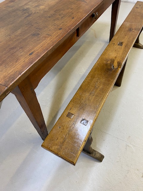 Early 19th century French Farmhouse Table of Three plank construction with Breadboard ends in Cherry - Image 11 of 19