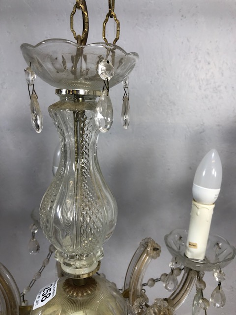 Vintage lighting, pair of five branch glass chandeliers with faux candles - Image 8 of 9