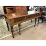 Sideboard for buffet with string inlay and six turned legs on casters approx 173 x 65 x 86cm
