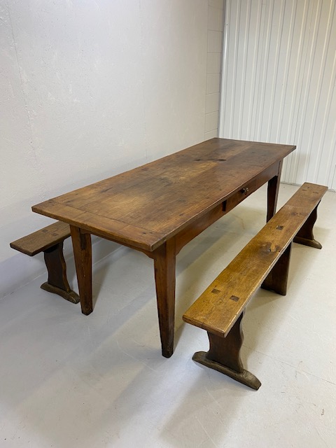Early 19th century French Farmhouse Table of Three plank construction with Breadboard ends in Cherry - Image 2 of 19