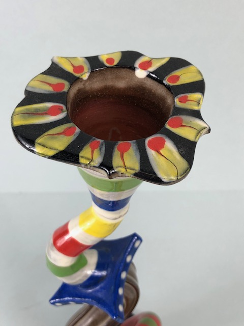 Ross Emerson Art ceramics, being Two twisty candle sticks in multi colour ways approximately 24 - Image 11 of 13