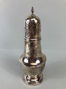 Silver hallmarked sugar shaker by Emily Viners approx 17cm tall and 152g