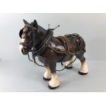 Vintage China Shire horse in harness (damage to harness) makers mark to underside Lellfa ware