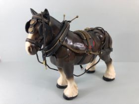 Vintage China Shire horse in harness (damage to harness) makers mark to underside Lellfa ware