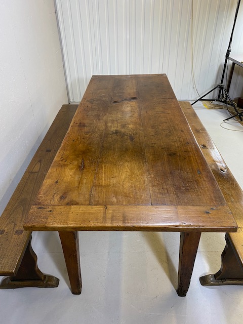 Early 19th century French Farmhouse Table of Three plank construction with Breadboard ends in Cherry - Image 3 of 19