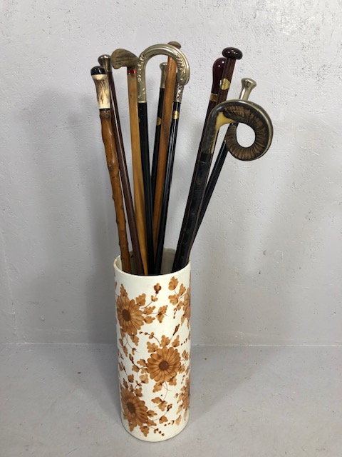 Collection of vintage walking sicks and canes (11 in total ) including some novelty, Tipple, Dice