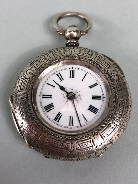 Silver hall marked ladies fob watches one half hunter style with white dial and Roman numerals, - Image 9 of 12