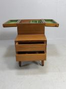 Mid century style teak storage unit (sewing or crafts box) in teak with drawers and storage trays on
