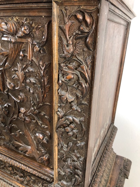 Heavily carved square cupboard on stand, carved with inscription "Venetia", cupboard with fall - Image 8 of 12