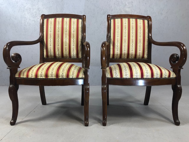 French style salon suite comprising two seater sofa and two chairs each with oak frames and scroll - Image 8 of 10