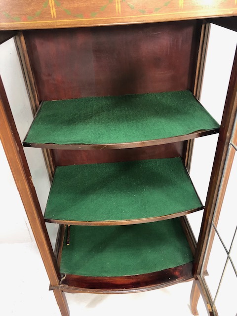 Antique Furniture, Edwardian china cabinet with glazed and leaded panel boor , typical inlaid - Image 7 of 8