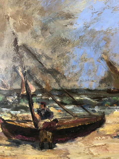 Gleria (Angelo Gleria, California, 1918-1991) oil on board painting signed lower left, fishermen - Image 4 of 9