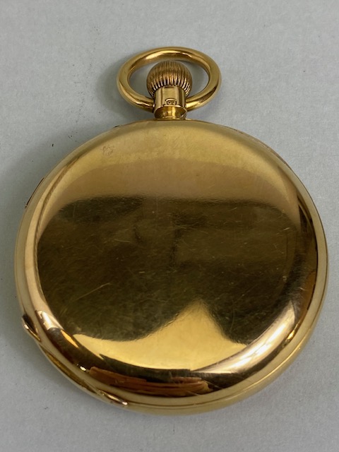 Antique 18ct yellow gold pocket watch cream face with black Roman numerals, 1898, Not running, total - Image 3 of 7