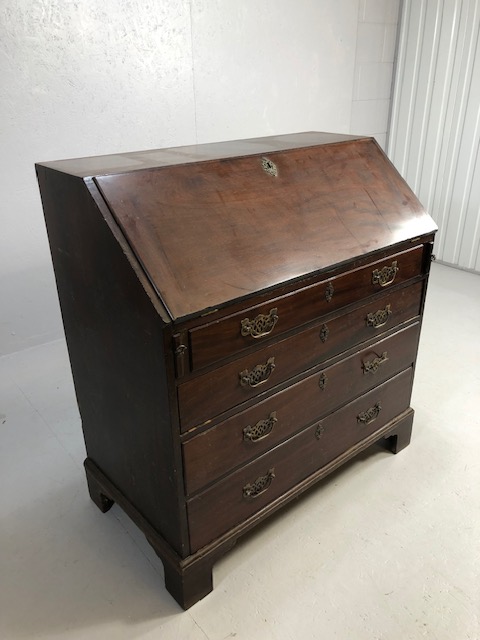 Antique Furniture, 19th Century Mahogany Bureau on bracket feet, run of four drawers with sloped - Image 2 of 5