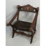 Antique Furniture, 19th Century Spanish revival arm chair the frame with carved decoration of