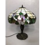 Vintage lighting, Tiffany style table lamp of good proportions, cast metal base of naturalistic form