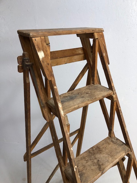 Vintage wooden folding set of steps by WOODWARE approx 154cm tall and one other - Image 2 of 5