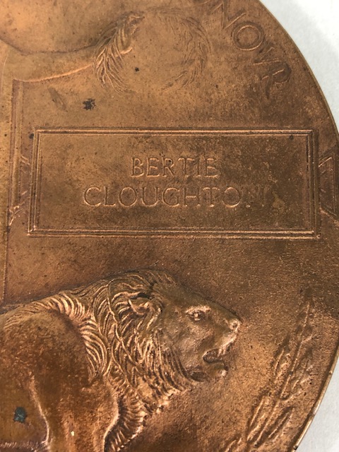 Military interest, WW1 British death plaque /penny for Bertie Cloughton approximately 12cm across - Image 3 of 9