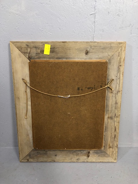 Antique bevel edged mirror in a wide stripped Pine frame approximately 55 x 65cm - Image 3 of 3