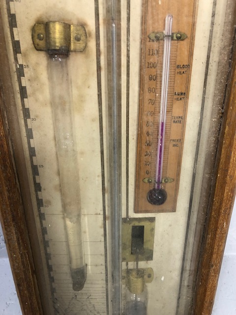 Antique Admiral FitzRoy Barometer in blonde oak gothic style case, A F approximately 120cm in length - Image 6 of 8