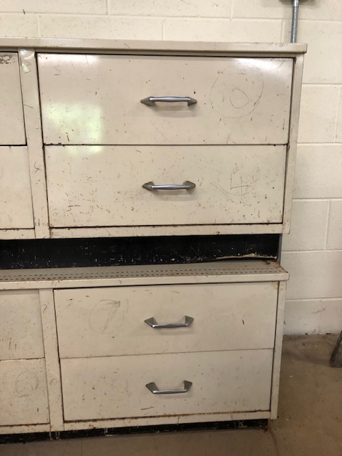 Industrial furniture, two Dexion style work shop metal drawer base units, each comprising four - Image 8 of 9