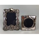 Silver Hallmarked photo frames, one of square Art Nouveau style with round aperture approximately 14