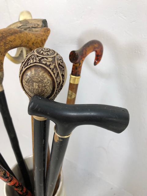 Collection of walking sticks in a ceramic stick stand , various designs, faux amber, faux bone, horn - Image 8 of 12