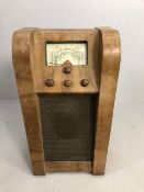 Vintage cabinet radio 20th century, tall wooden cased Arimaster 270 radio approximately 46 x 28 x