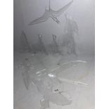 Shop or decorators display items, a quantity of oversized clear perspex bird and flying Jurassic