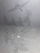 Shop or decorators display items, a quantity of oversized clear perspex bird and flying Jurassic