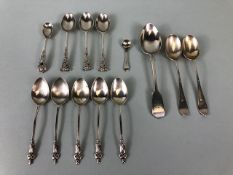 Silver Hallmarked spoons to include apostle, fancy and salt, 13 items approximately 131.3g
