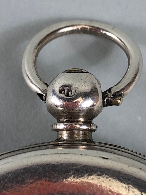Silver hall marked Gents dress pocket watch , engine turned and engraved dial with gold roman - Image 8 of 10