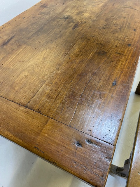 Early 19th century French Farmhouse Table of Three plank construction with Breadboard ends in Cherry - Image 5 of 19