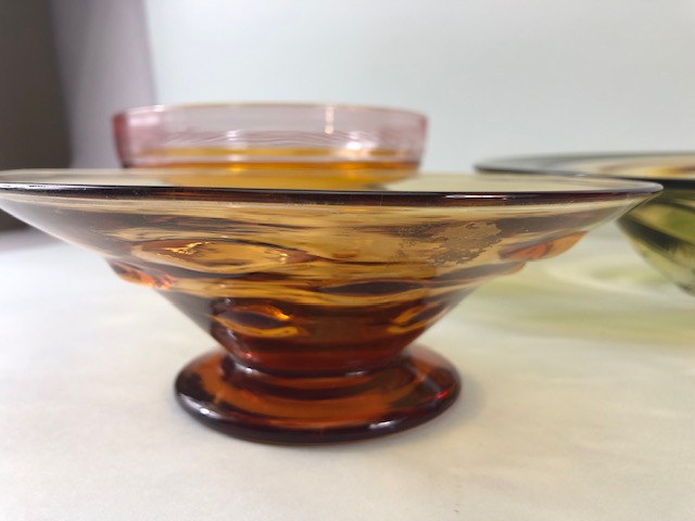 Art Studio glass, Three amber glass bowls all with ground bases one with a signature - Image 7 of 12