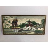 Chinese textile picture of the way to the forbidden city framed and glazed approximately 96 x 45cm