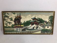 Chinese textile picture of the way to the forbidden city framed and glazed approximately 96 x 45cm