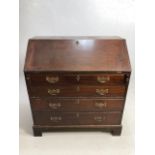 Antique Furniture, 19th Century Mahogany Bureau on bracket feet, run of four drawers with sloped