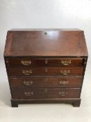 Antique Furniture, 19th Century Mahogany Bureau on bracket feet, run of four drawers with sloped