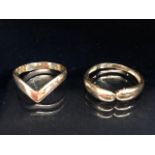 Two yellow gold 9ct rings one of wish bone style (size 'O' & 'Q') total weight approx 3.9g