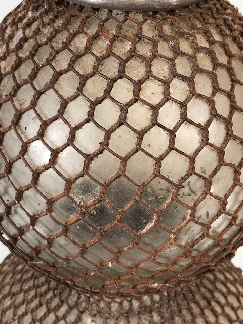 Antique French 19th century twin globe glass and pewter Seltzer Siphon with mesh cover marked - Image 4 of 5