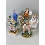 China figures, collection of porcelain and pottery figures 19th and 20th century, European and