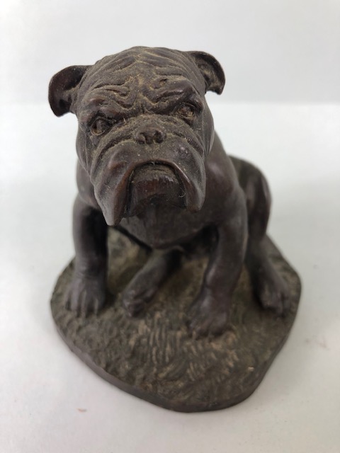 Cold cast bronze study of a bull dog plinth with signature (illegible) approximately 14cm high along - Image 4 of 5