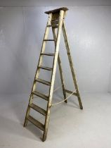 Shop decorative use, large vintage wooden step ladder seven rungs approximately 7ft high