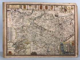 Antique Map of Kent by the famous Cartographer John Speed, unframed approximately 53 x 40cm