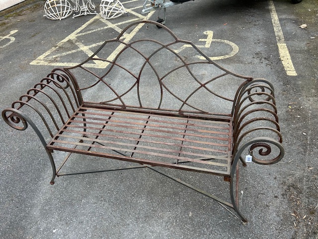 French Style metalwork bench with scroll arms approx 150cm wide - Image 4 of 4