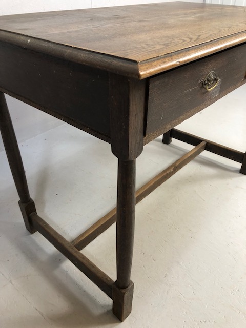 Antique Furniture, 19th century oak side table with two drawers, drop down lion mask handles - Image 4 of 6