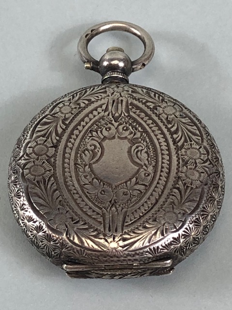 Silver hall marked ladies fob watches one half hunter style with white dial and Roman numerals, - Image 6 of 12