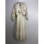Vintage Clothing, mid 20th century ladies evening gown in Oyster brocade with gold thread detail and