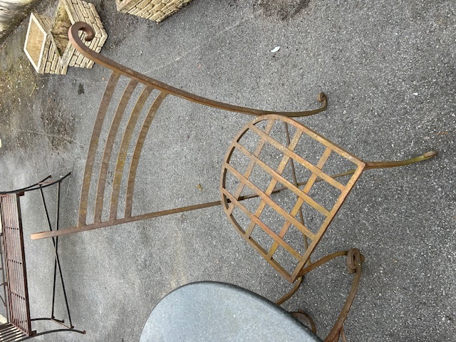 Marble topped Bistro table on wrought Iron curved legs with two wrought iron chairs - Image 4 of 5